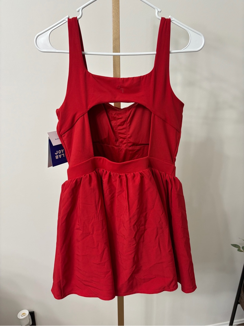 Red Sleeveless Scoop Neck Athletic Dress with built in shorts - Picture 4 of 7